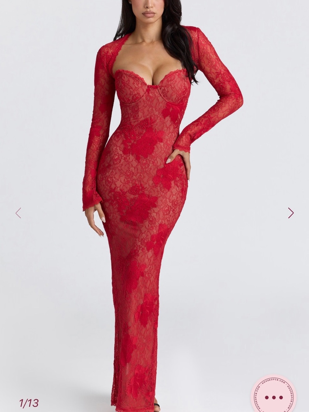 LUCIENNE Red Lace Embroidered Maxi Dress - Limited Edition